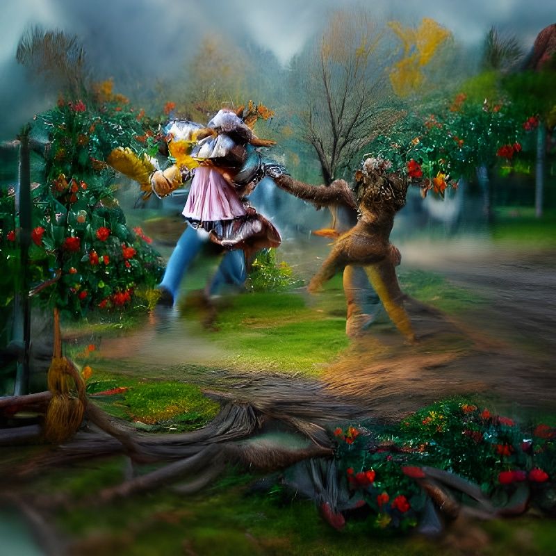 Dorothy and Scarecrow vs. Apple Tree in Oz Forest