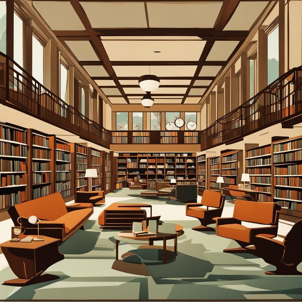 Mid-Century Modern Library with Art Deco Elements