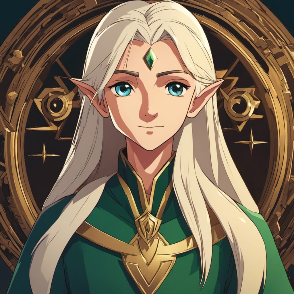 Cartoon Elf Archer with Golden Bow