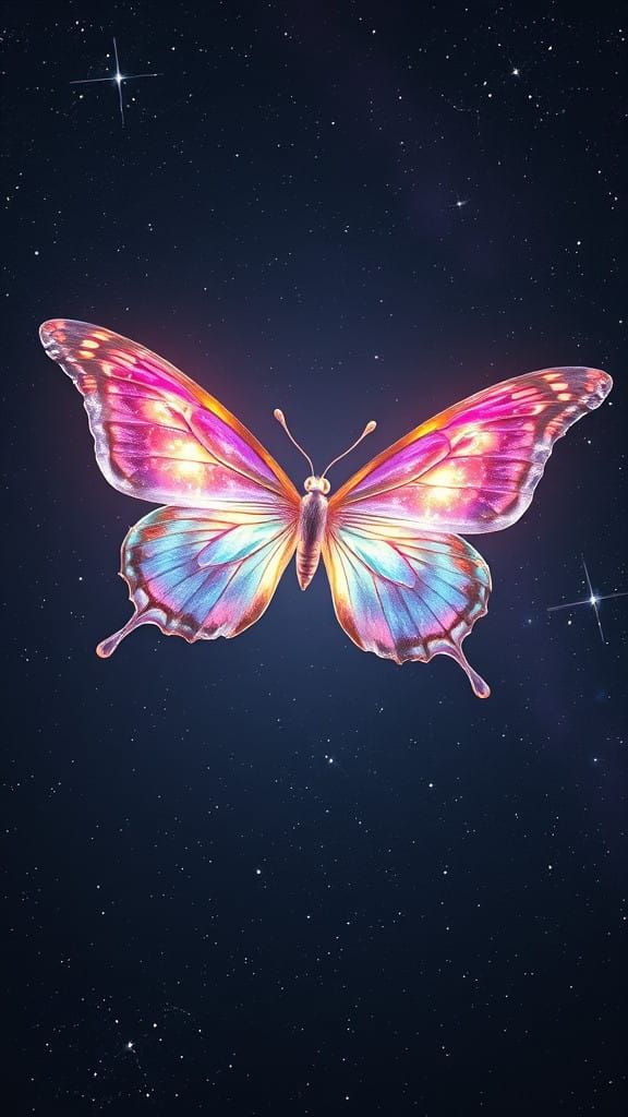 Majestic Galaxy Butterfly Soars Through Starlit Night