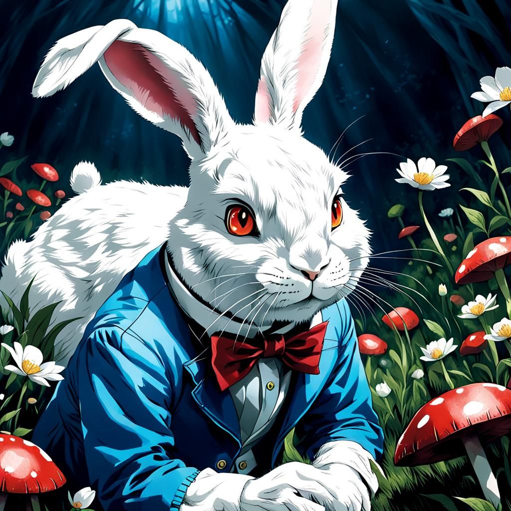 White Rabbit from Alice in Wonderland in Anime Style