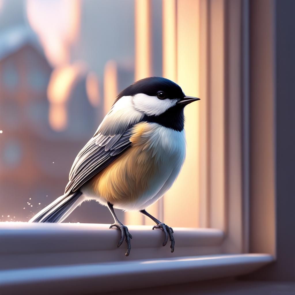 Hyperdetailed Chickadee Portrait in Art Nouveau Style