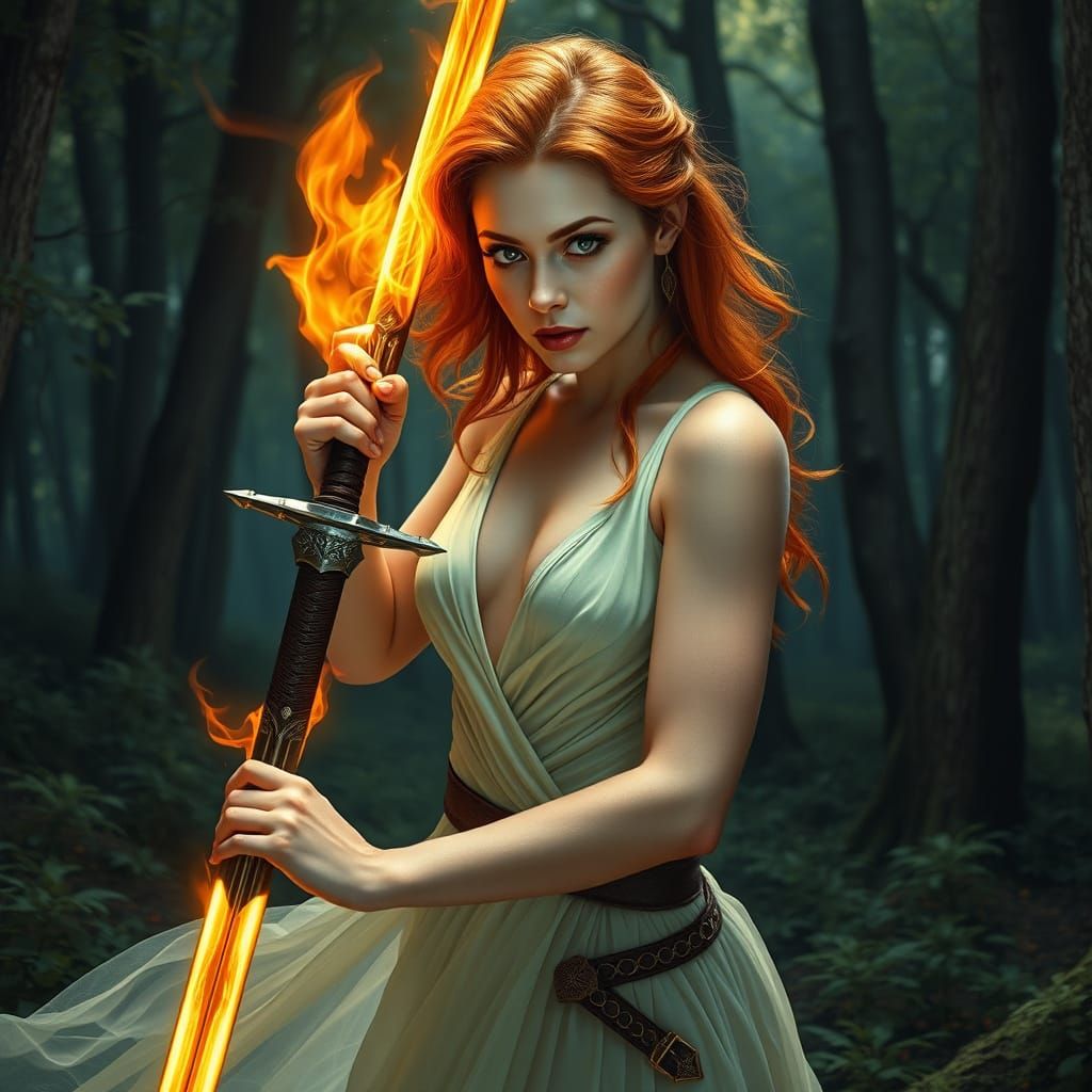 Ginger Guardian of Nature with Flaming Sword