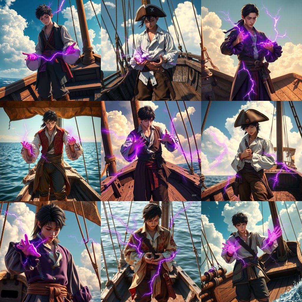 Young Asian Pirate Boy in Regal 18th Century Attire with Vib...