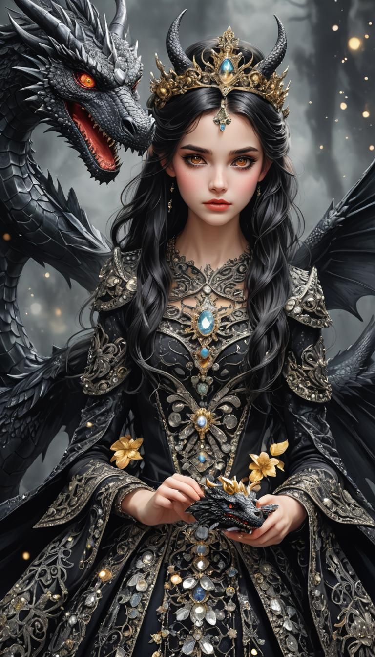 Dragon and Princess in a Magical Fairytale Scene