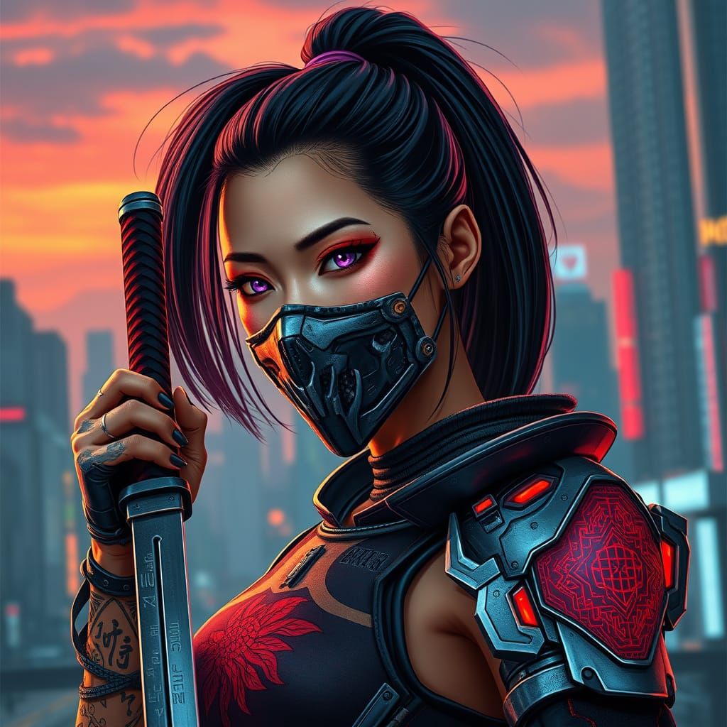 Cyberpunk Goddess in Samurai Armor