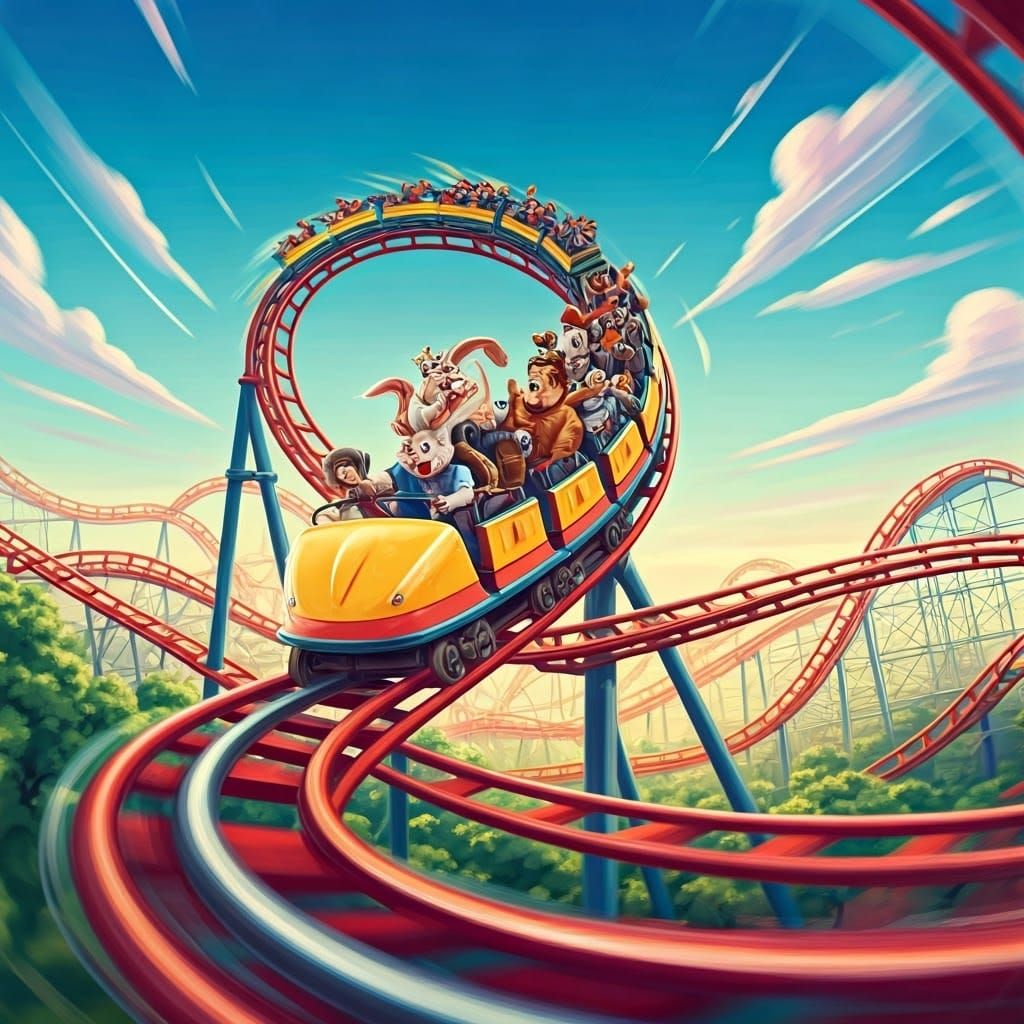 Whimsical Roller Coaster Ride with Anthropomorphic Animals