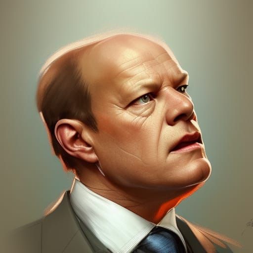 Olaf Scholz Portrait in Hyperdetailed Art Style