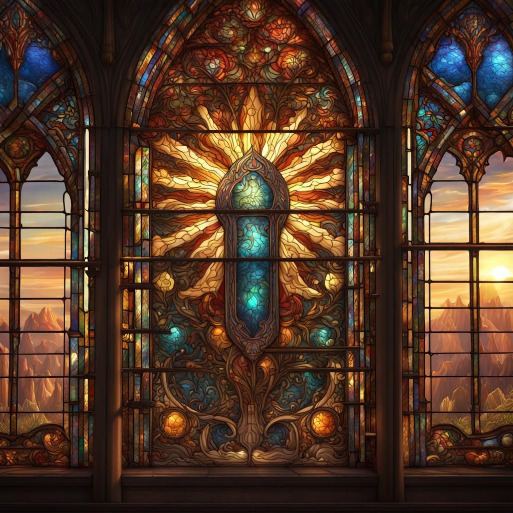 Stained Glass Window in Sunlight: Detailed Matte Painting
