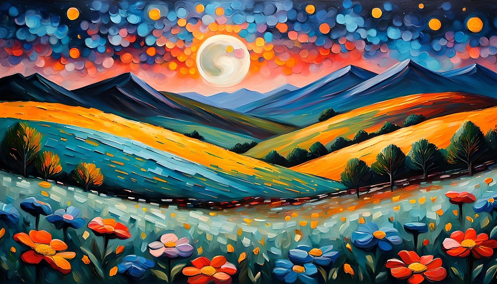 hills with flowers