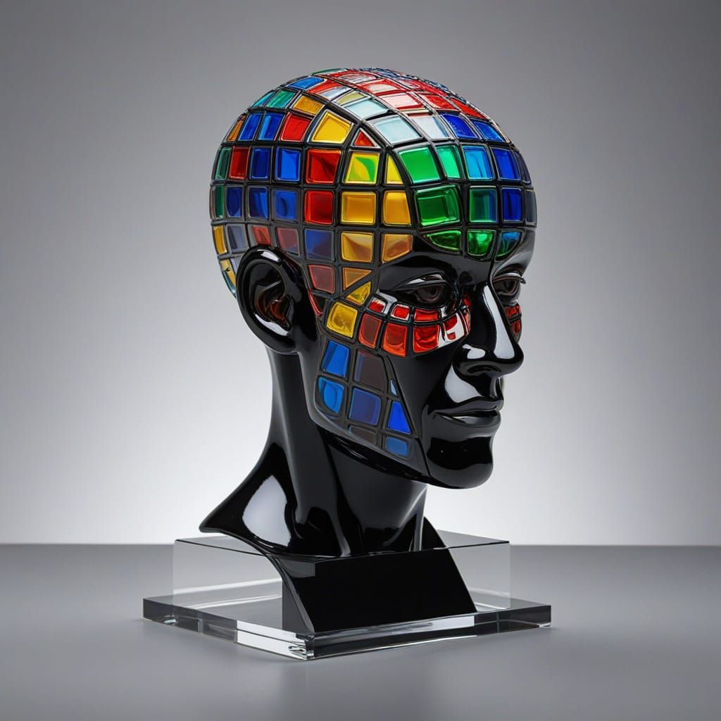 Ethereal Glass Visionary in a Glowing Rubik's Cube