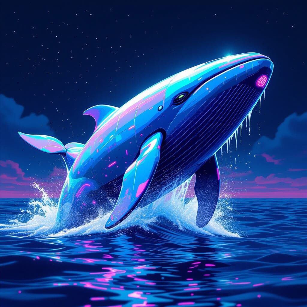 Android Emerges from Dark Ocean in Pastel Colors