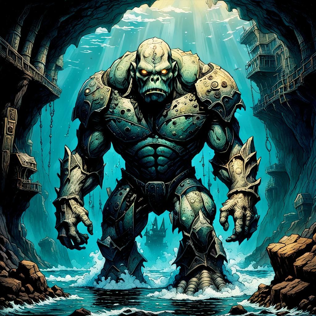 Golem Rising from Underground Sea: Matte Illustration