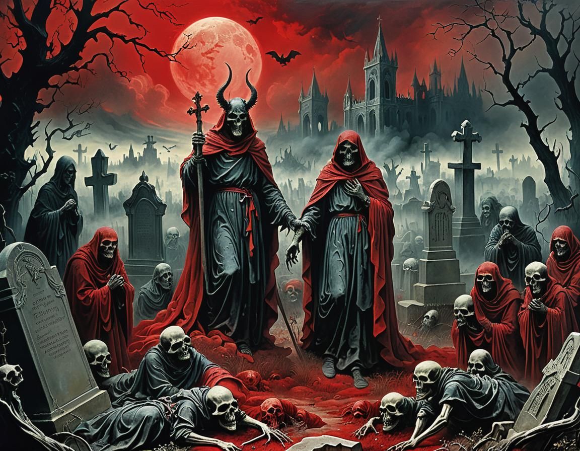 Eerie Demons in Graveyard Inspired by Gustave Doré