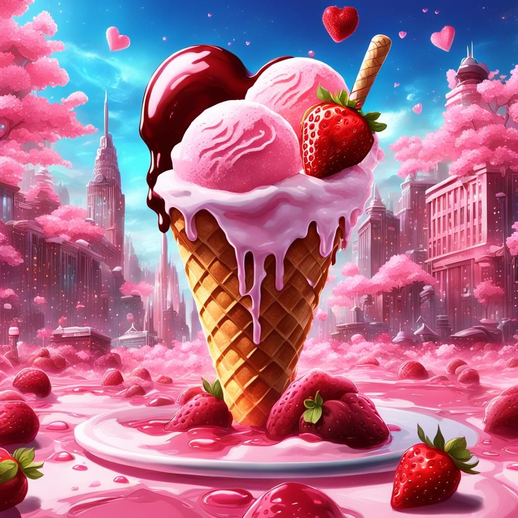 Futuristic Dessert: Ice Cream with Cherry and Sakura