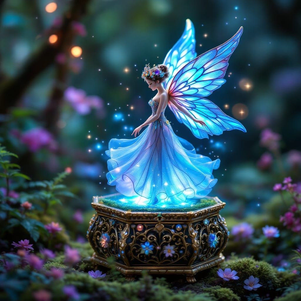 Whimsical Forest Fairy in Iridescent Gown with Stained Glass...