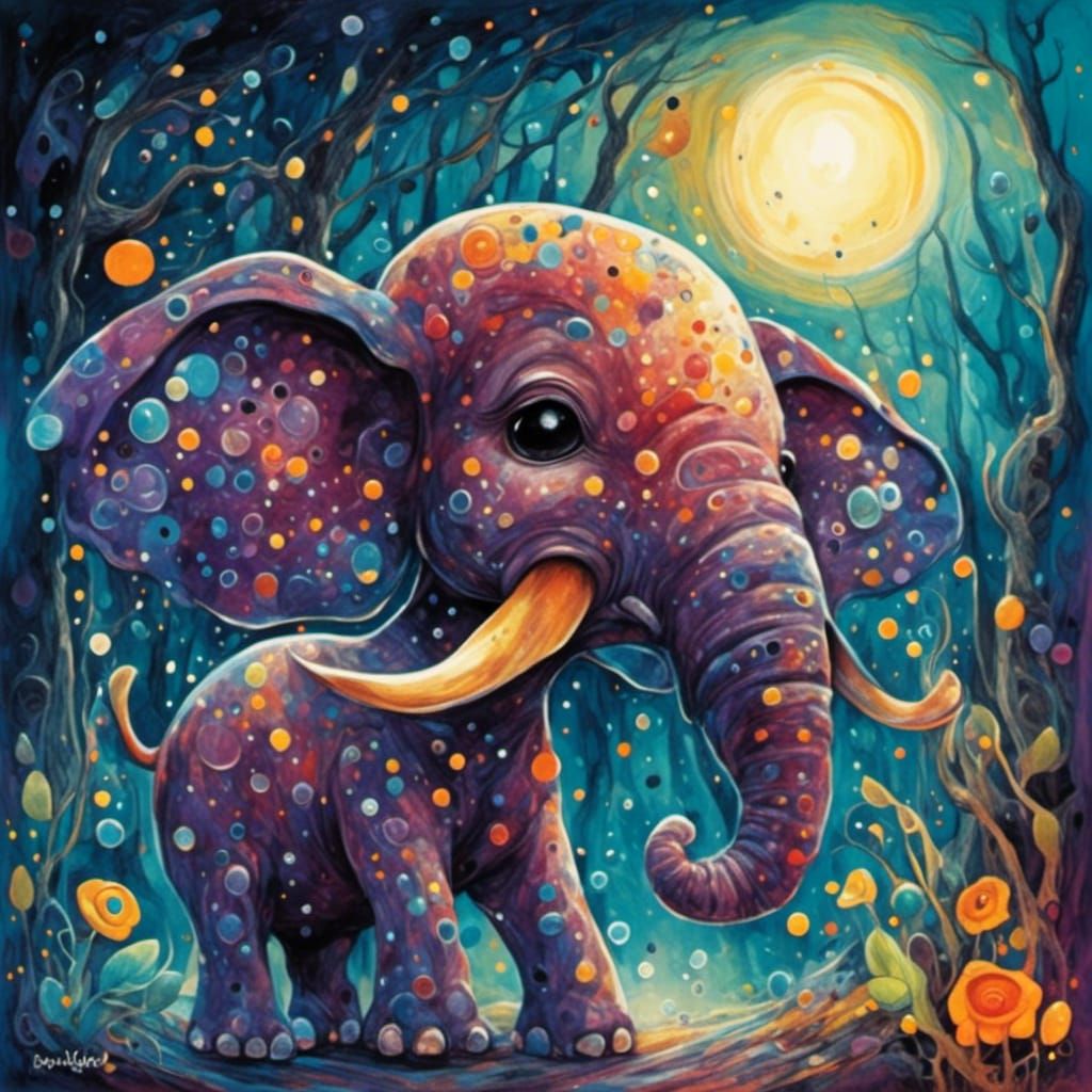 Chibi Elephant Portrait in Ethereal Dark Fantasy Style
