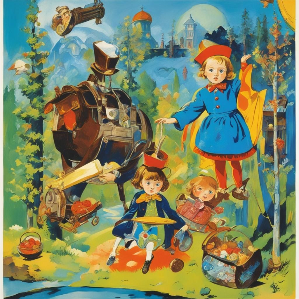 Hansel and Gretel in a Surreal Chocolate Factory