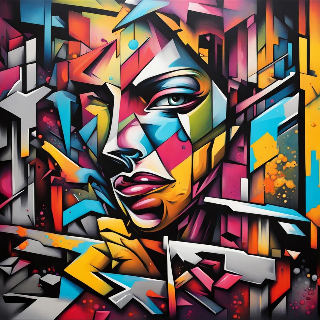 Colorful Cubist Graffiti Art in Street Style