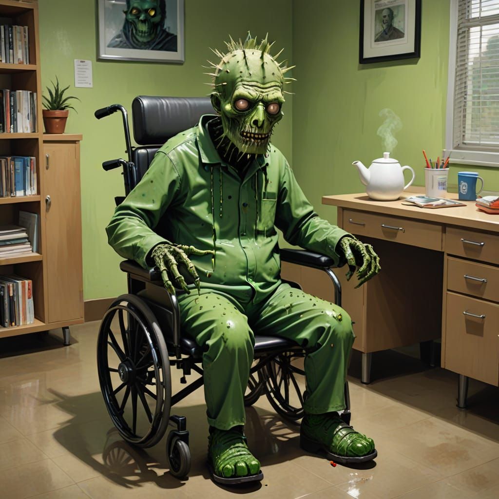 Terrifying Zombie Scares Spiny Teapot in Doctor's Office