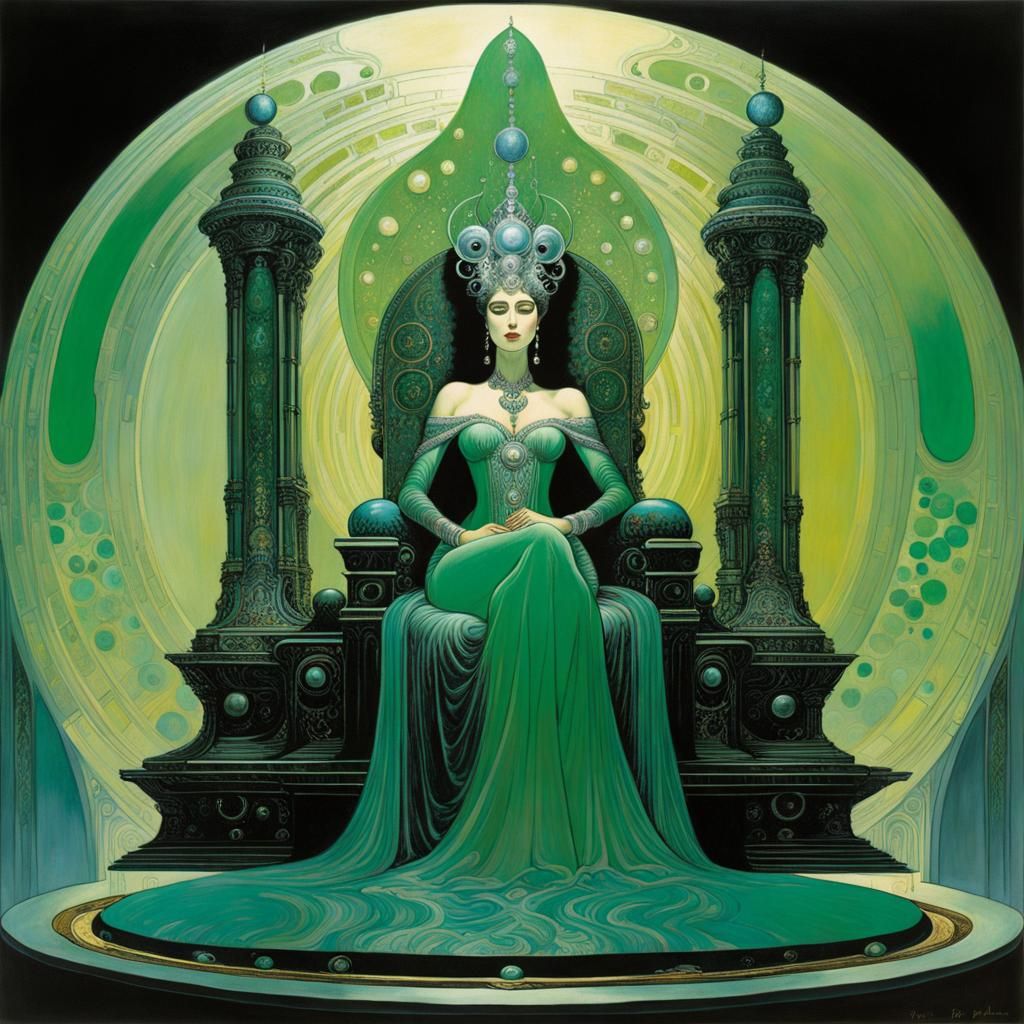 Queen on Glass Throne in Art Nouveau Style