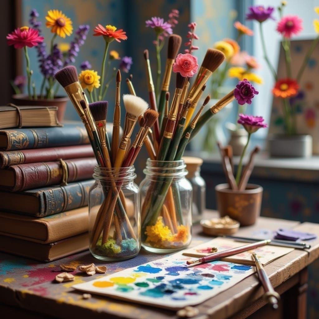 Ethereal Artist's Sanctuary in 19th-Century Aesthetic