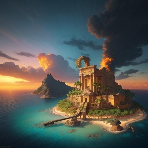 Phoenix Rising on Mystical Island: Fantasy Art