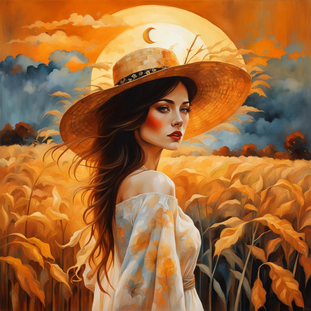 Woman in Straw Hat: Dreamy Asian-Style Harvest