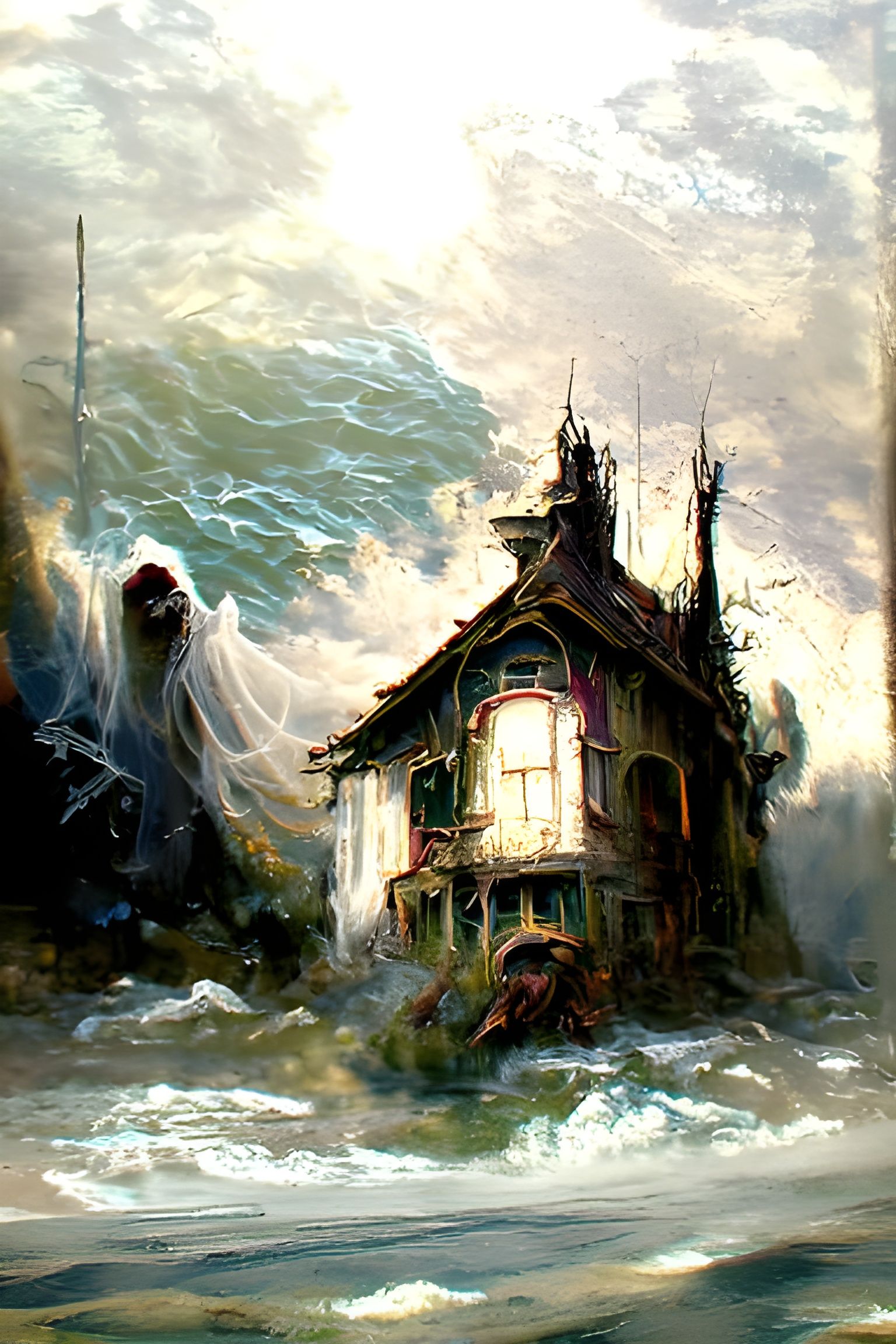 Haunted Seaside House in Ethereal Fantasy Style