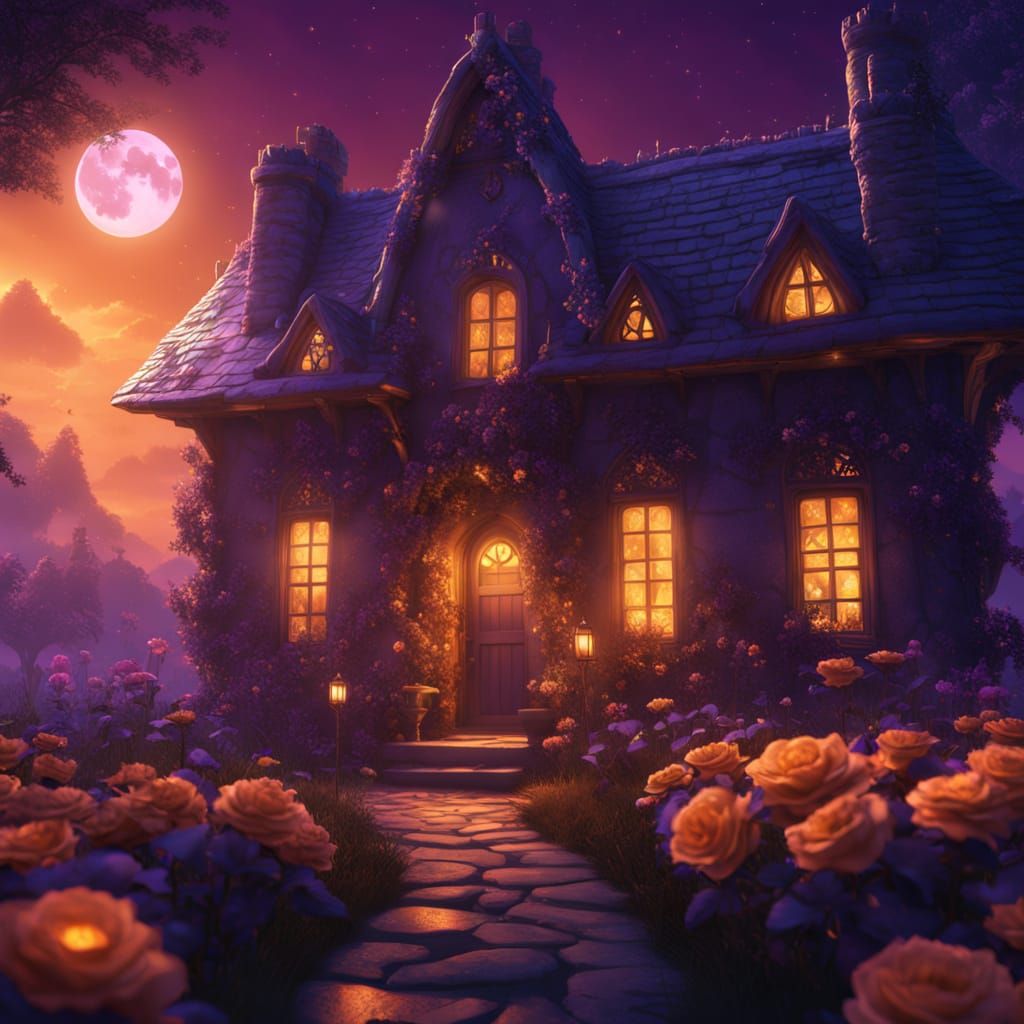 Moonlit Cottage in Vibrant Orange Bloom