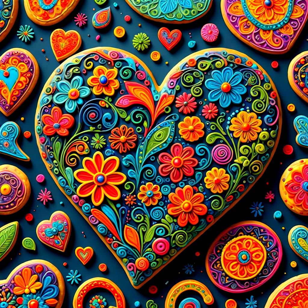 Vibrant Naive Heart in Abstract Style