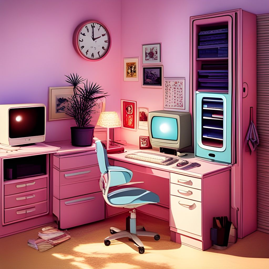 90s Computer in Teen Bedroom, Retro Aesthetic