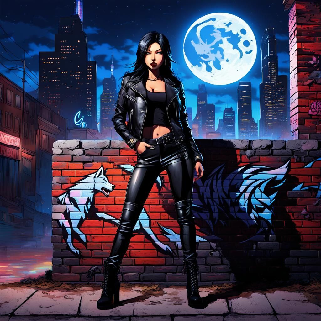 Cyberpunk Anime Woman Under the Moon