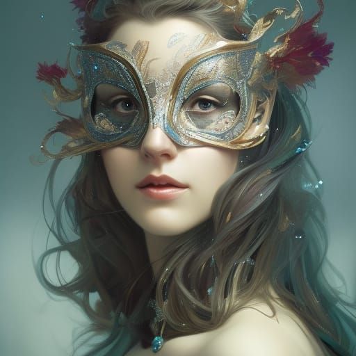 Detailed Masquerade Portrait in Art Nouveau Style