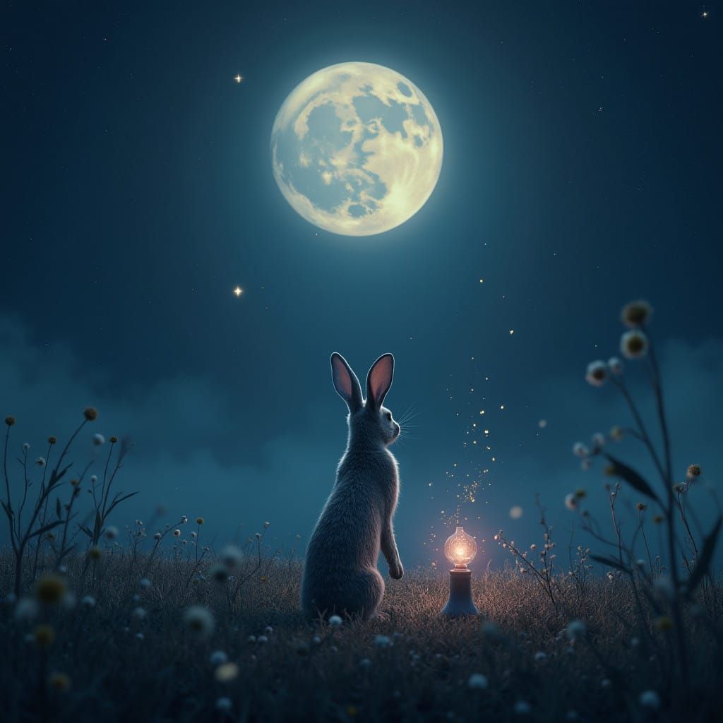 Mysterious Rabbit Basks in Celestial Moonlight