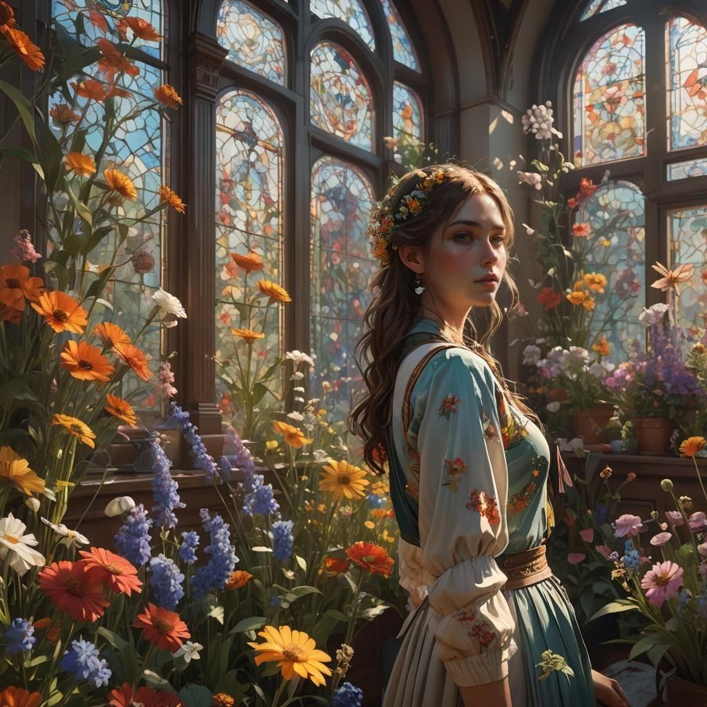 Wildflower Room Portrait in Art Nouveau Style