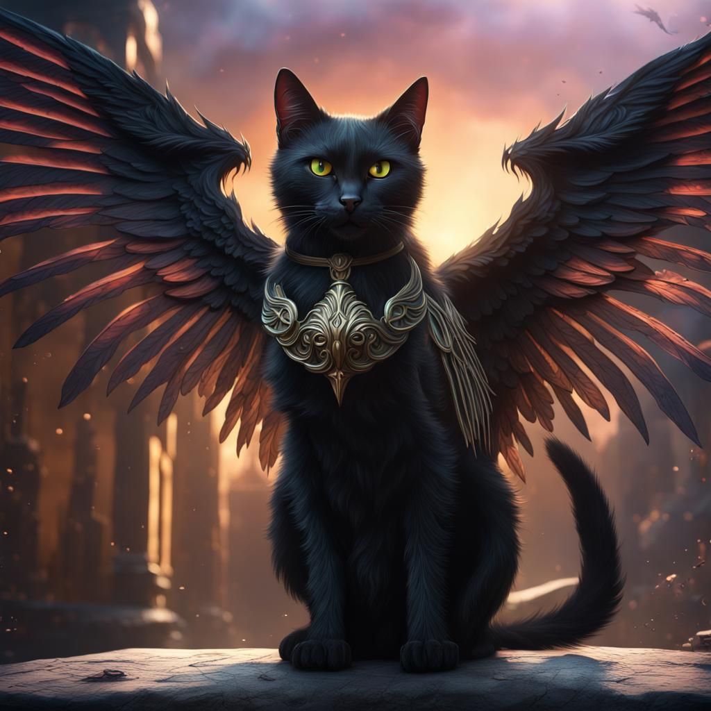 Winged Black Cat Fantasy Concept Art