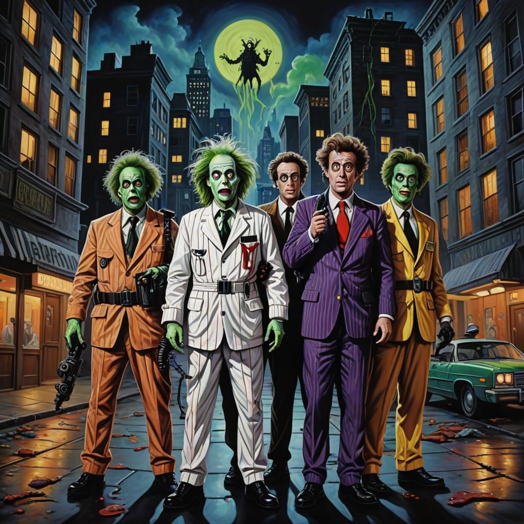 Beetlejuice and Ghostbusters Melt into a Surreal Cityscape