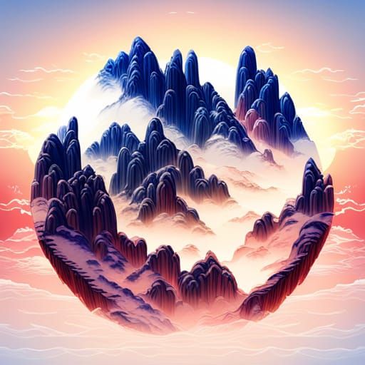 Blue and White Porcelain Jade Landscape in 3D