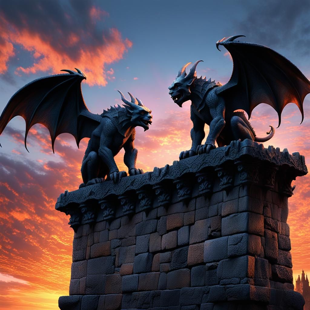 Gargoyles at Sunrise: A Cinematic Digital Painting