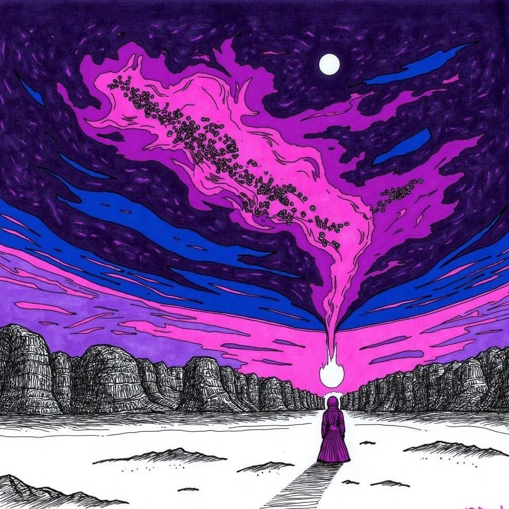 Ultraviolet Wasteland Galaxy Storm in Minimalist Style