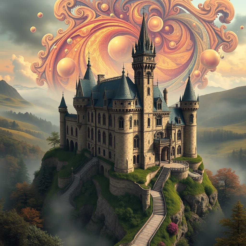 Ethereal Renaissance Castle in Infinite Fractal Landscape