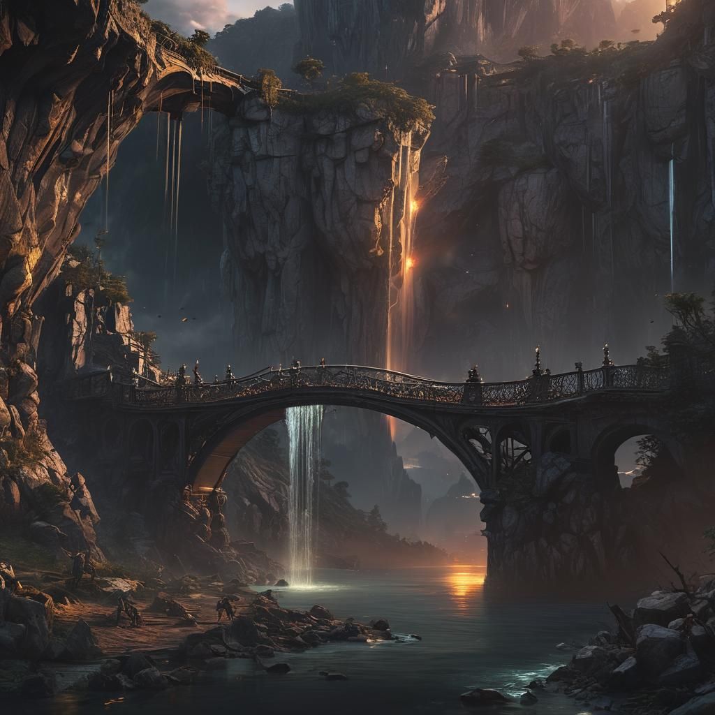 Asgard in Dark Fantasy Art Style with Bifrost