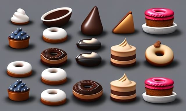 3D Rendered Vector Icon Set of Sweet Foods