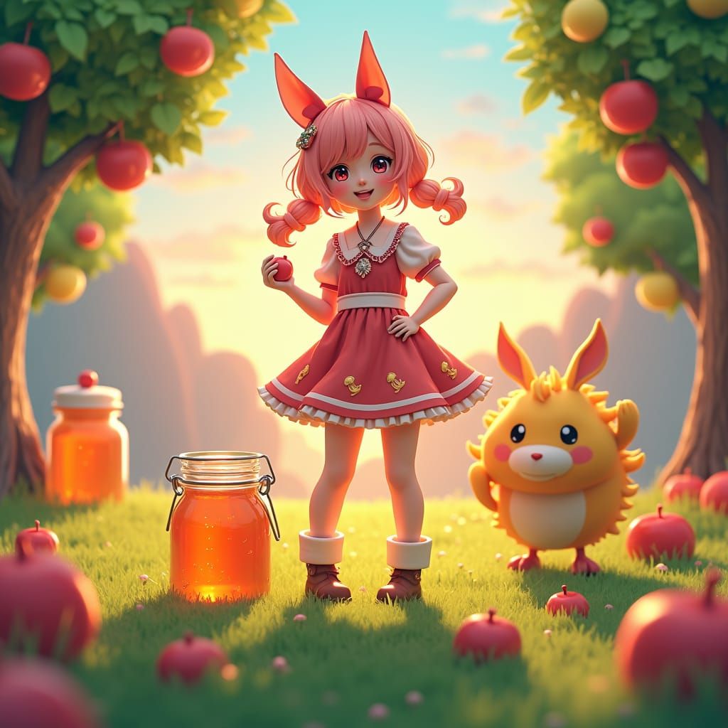 Anime Character at Jamboree with Jelly Fruit, Digital Art