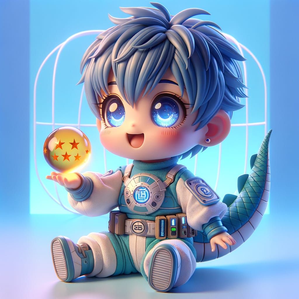Chibi Anime Baby with Dragon Ball in Pastel Setting