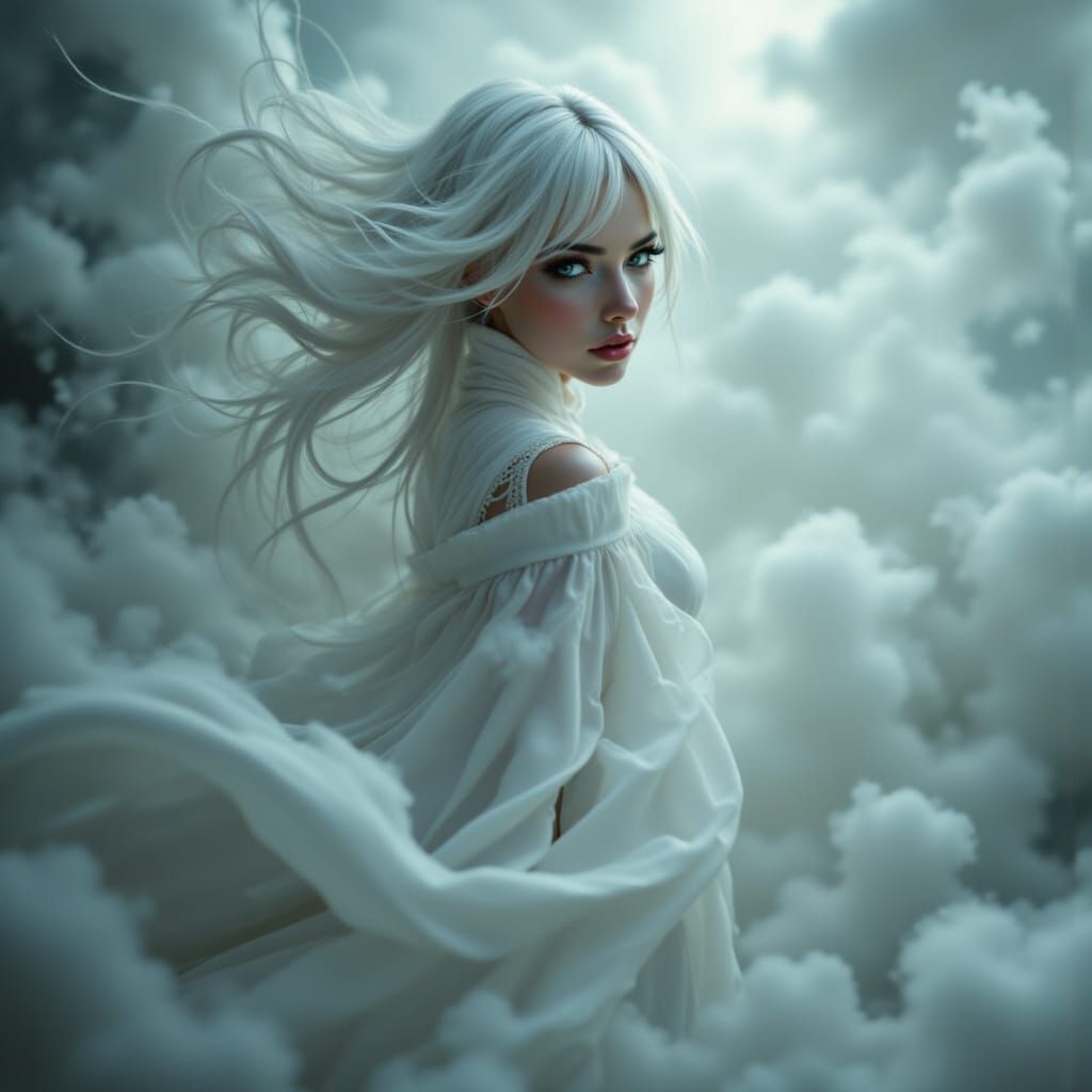 Ethereal Woman Emerges from Fog: Digital Matte Painting