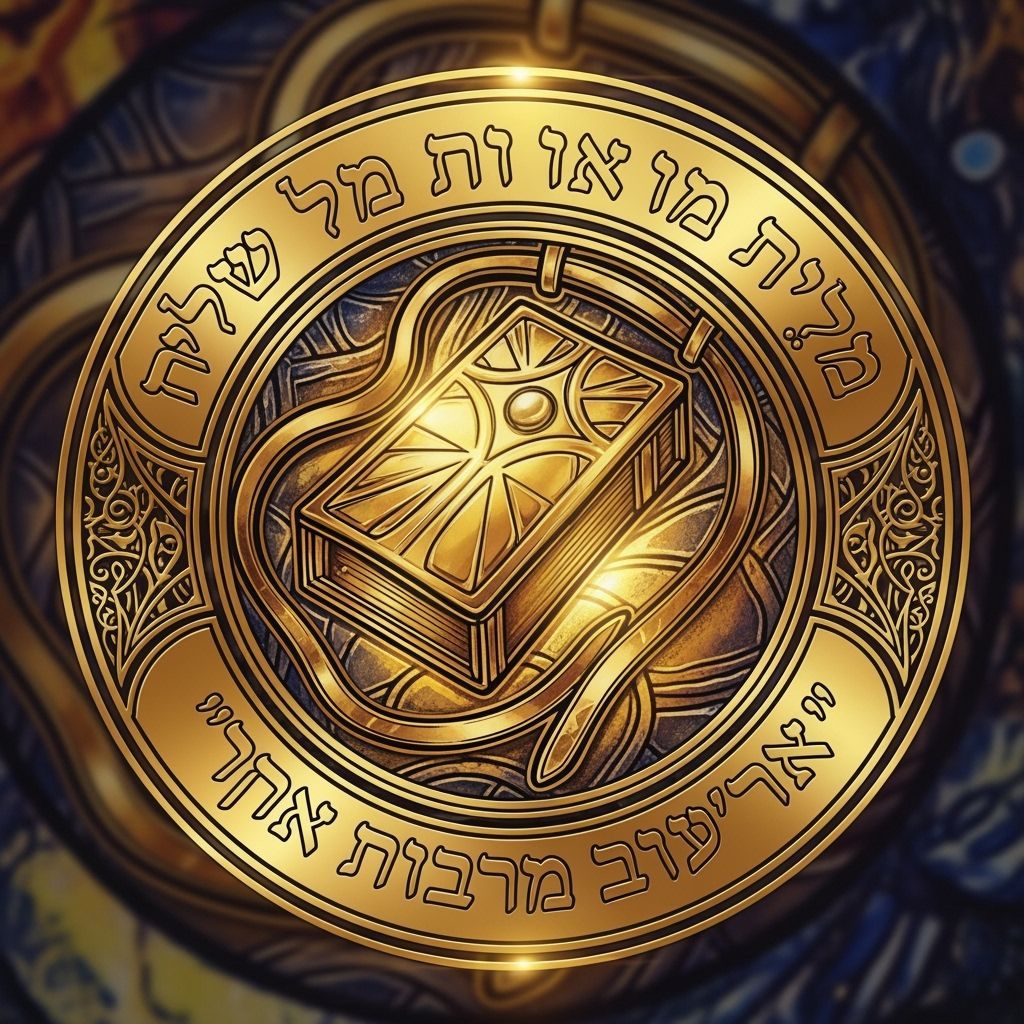 Golden Logo with Tefillin in Traditional Jewish Art Style