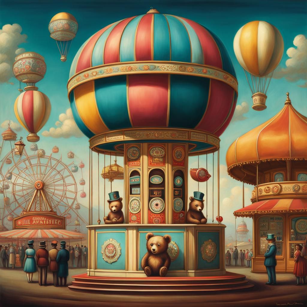 Cute Bear at Ferris Wheel, Mark Ryden Style