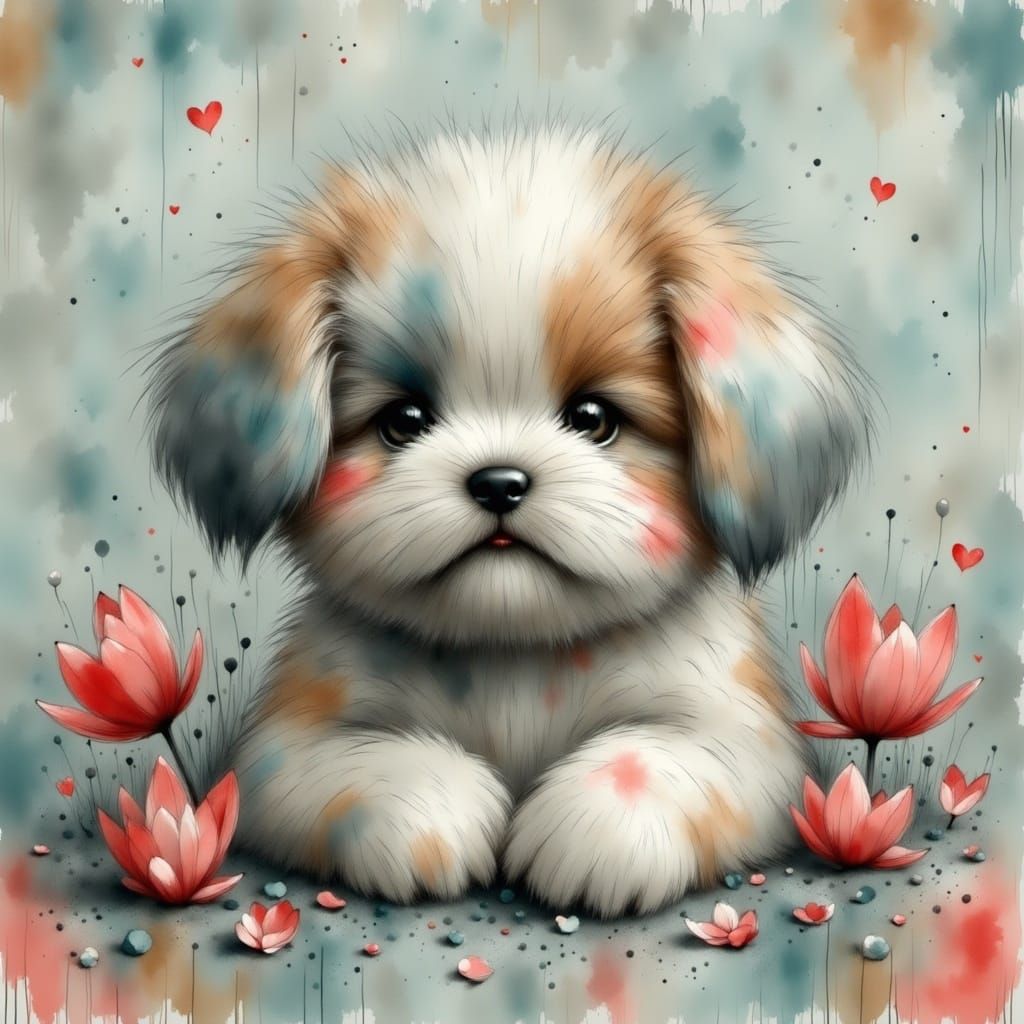 Pastel Plaid Puppy in Spring Blooms
